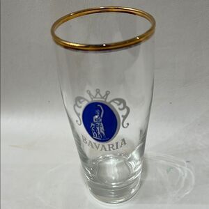 Bavaria Beer Glass with Gold Rim Blue Emblem 12 Oz 5 3/4 In Tall 2 1/4 In Tall